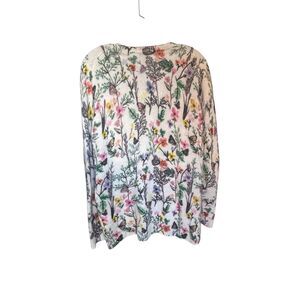 SAKS FIFTH AVENUE Crew Neck Long Sleeve Floral 100% Cashmere Sweater